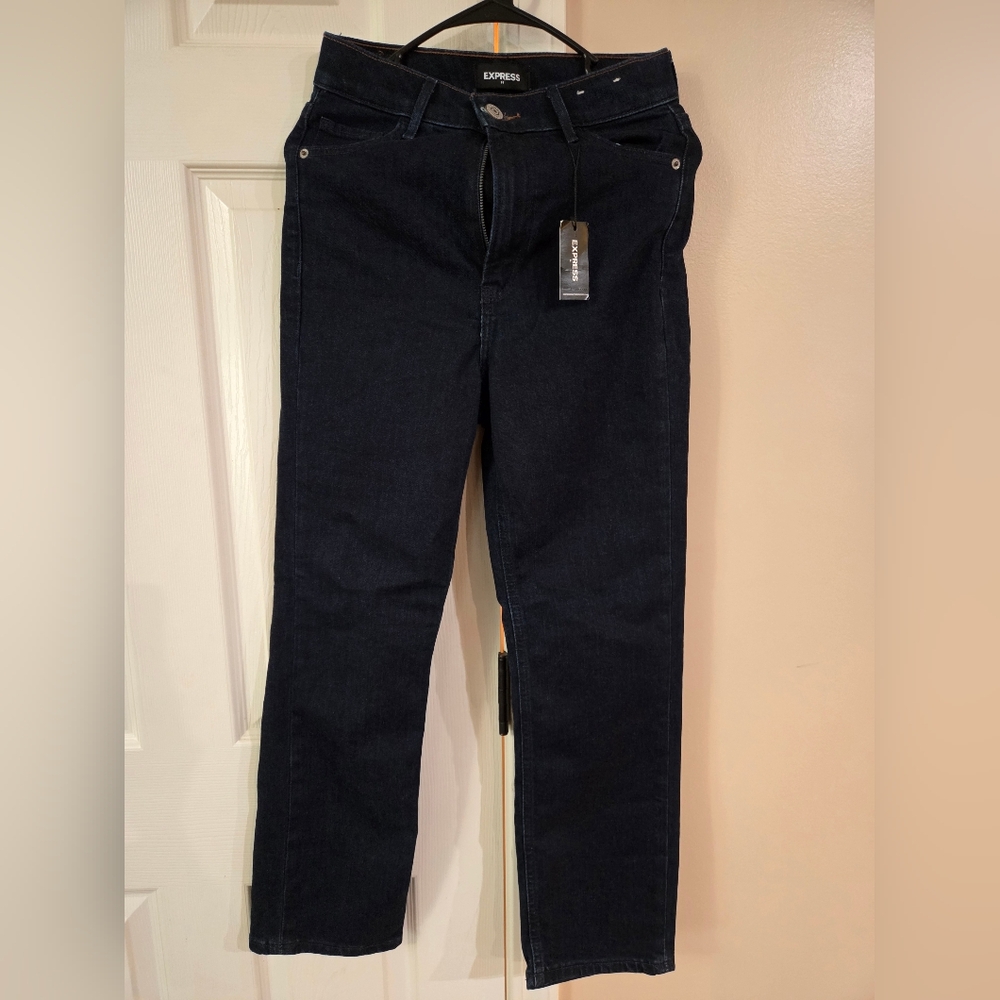 Express Women Slim Straight Dark Wash Jeans. High Rise